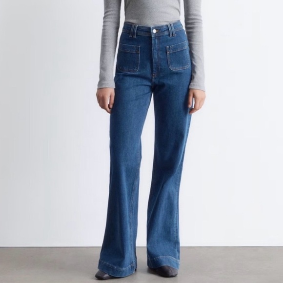& Other Stories Denim - & Other Stories High Rise Flare Patch Pocket Jeans Medium Wash Size 29